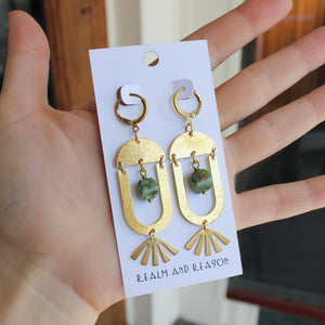 Brass Earrings with Jade