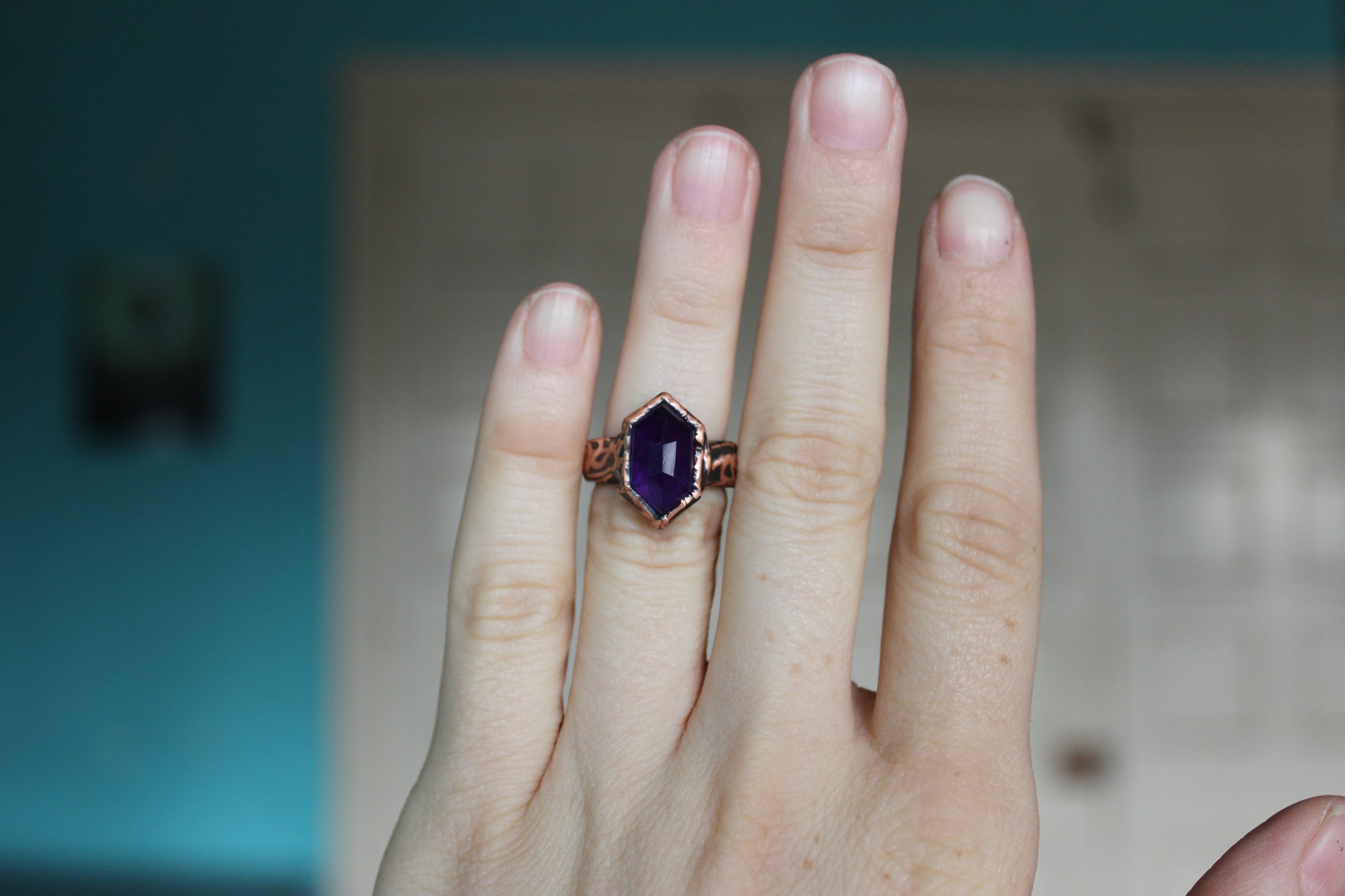 Deep Purple Faceted Amethyst Ring size 4.5