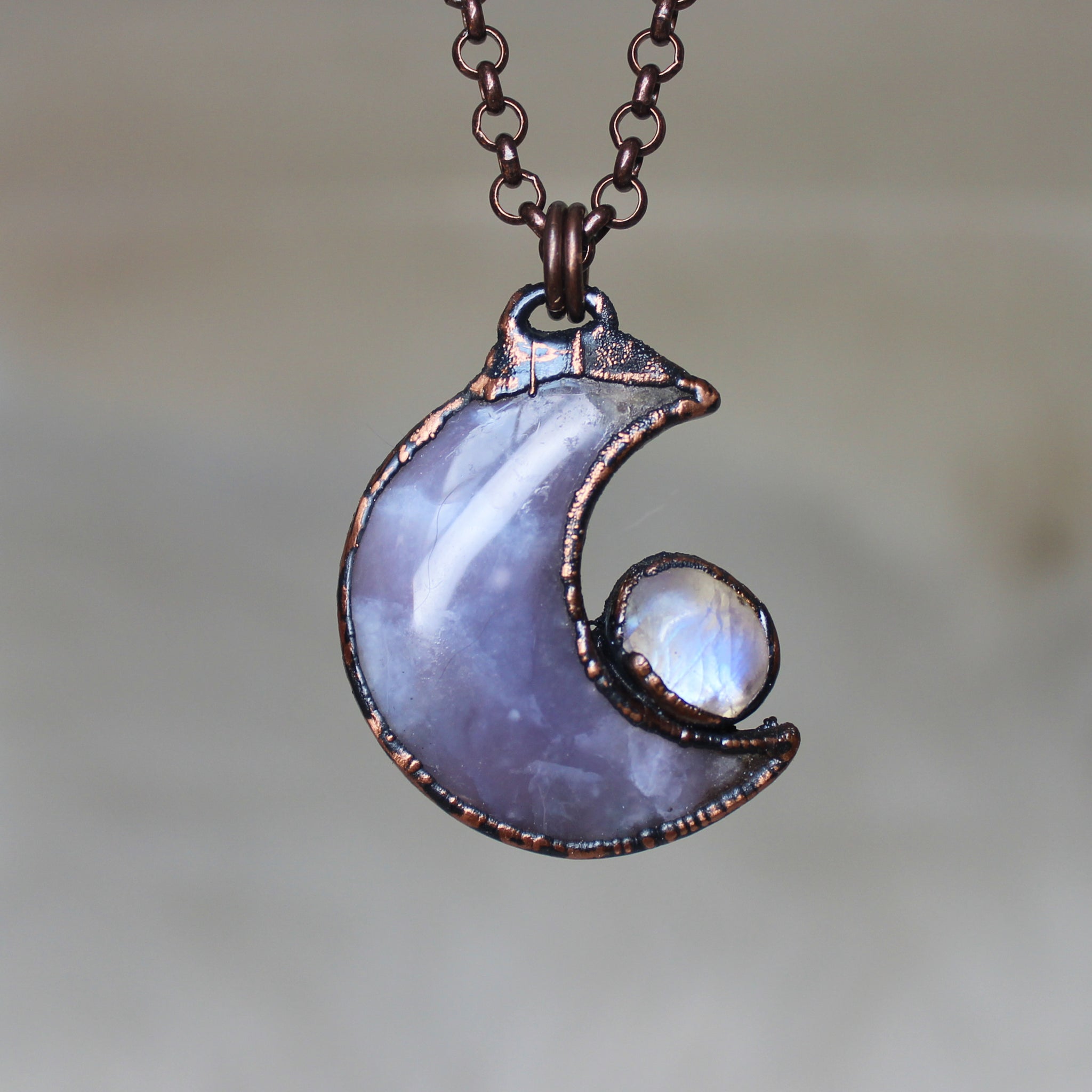 Violet Agate Crescent with Rainbow Moonstone - A