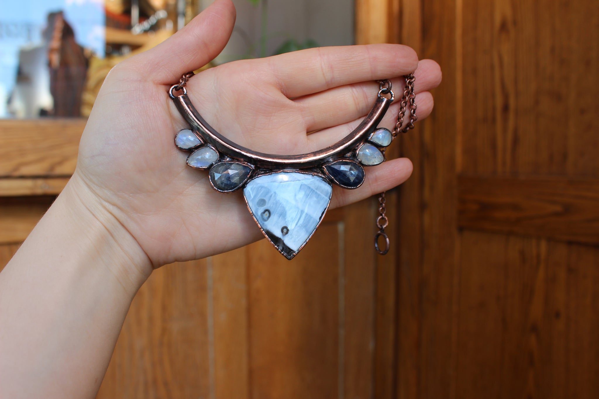 Blue Opal & Sapphire Bib Necklace