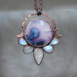 Purple Moss Agate Moon Phase Necklace - a