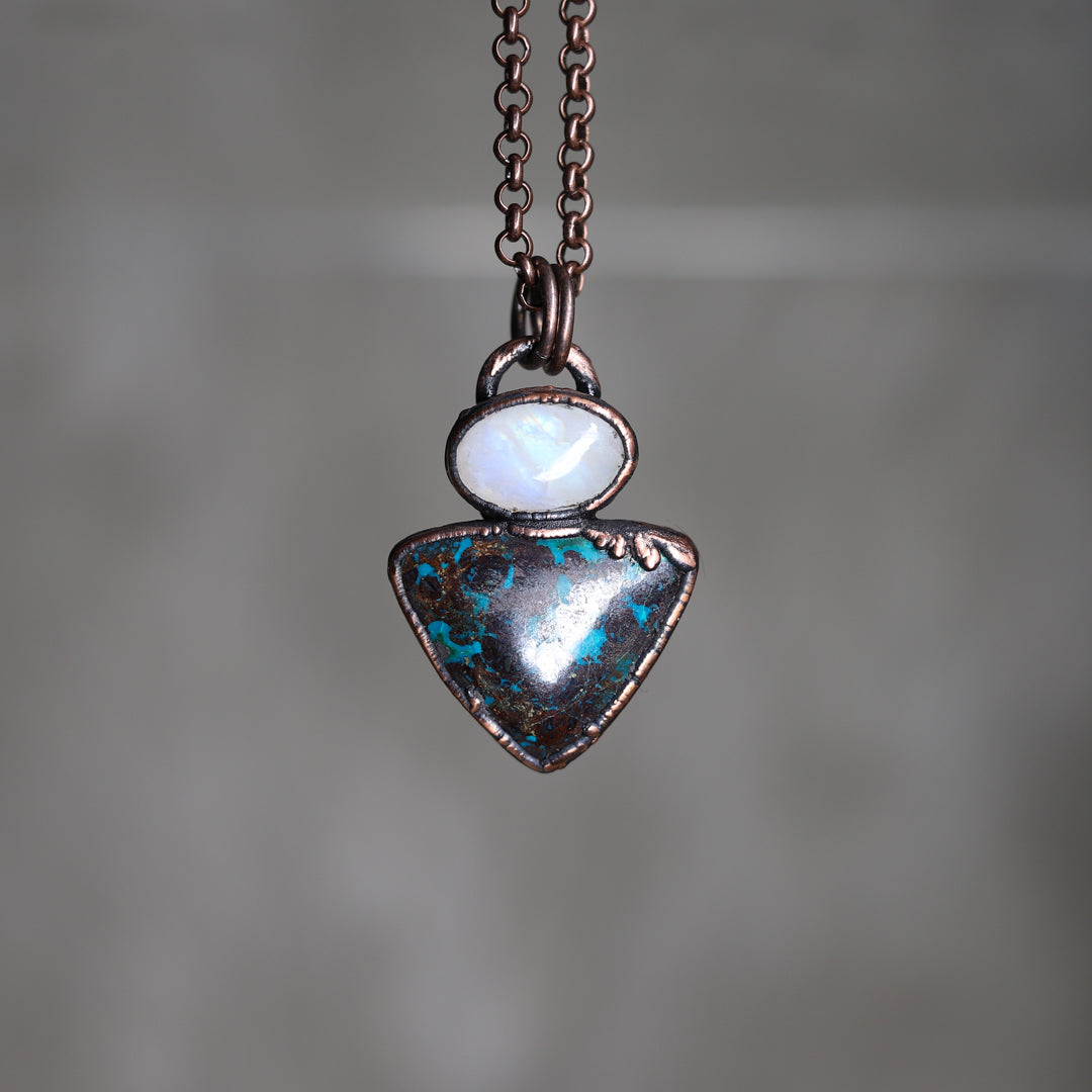 Small Chrysocolla and Rainbow Moonstone Necklace - a