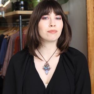 Sapphire, Moonstone & Flourite Crescent Necklace