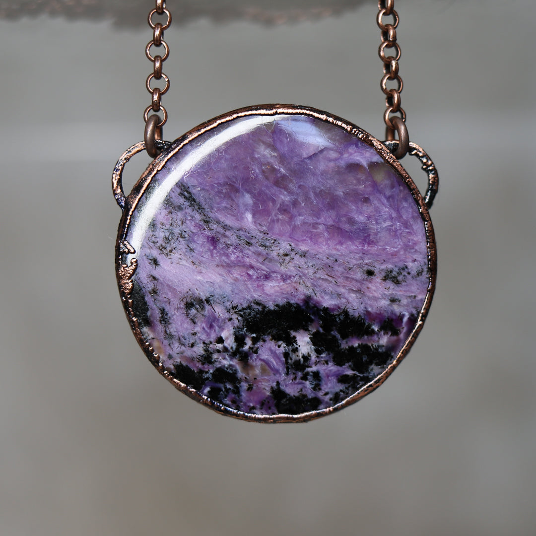 Charoite with Black Tourmaline Full Moon Necklace