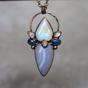 Blue Lace Agate, Kyanite & Moonstone Necklace