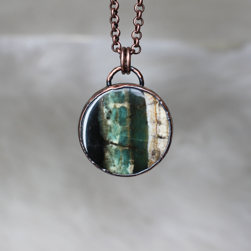 Small Opalized Wood Full Moon Necklace - c