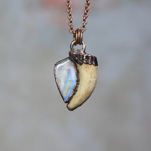 Rainbow Moonstone and Antler Necklace