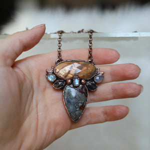 Faceted Sunstone & Red Pyrite Agate Necklace