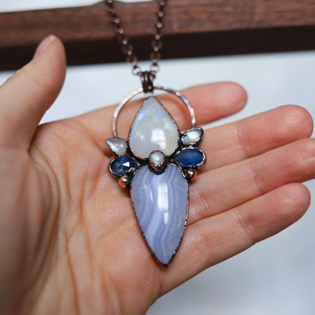 Blue Lace Agate, Kyanite & Moonstone Necklace