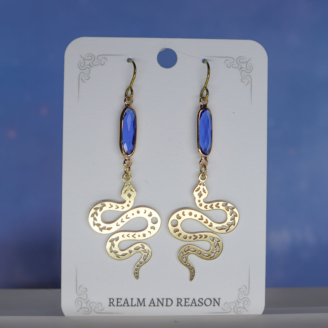 Blue Gem Snake Earrings