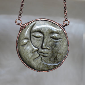 Moon Carving Necklace - gold sheen obsidian