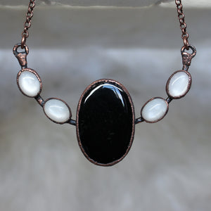 Black Onyx and White Moonstone Bib Necklace