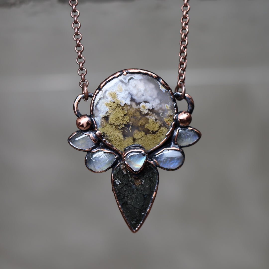 Moss Agate Moon Phase Necklace
