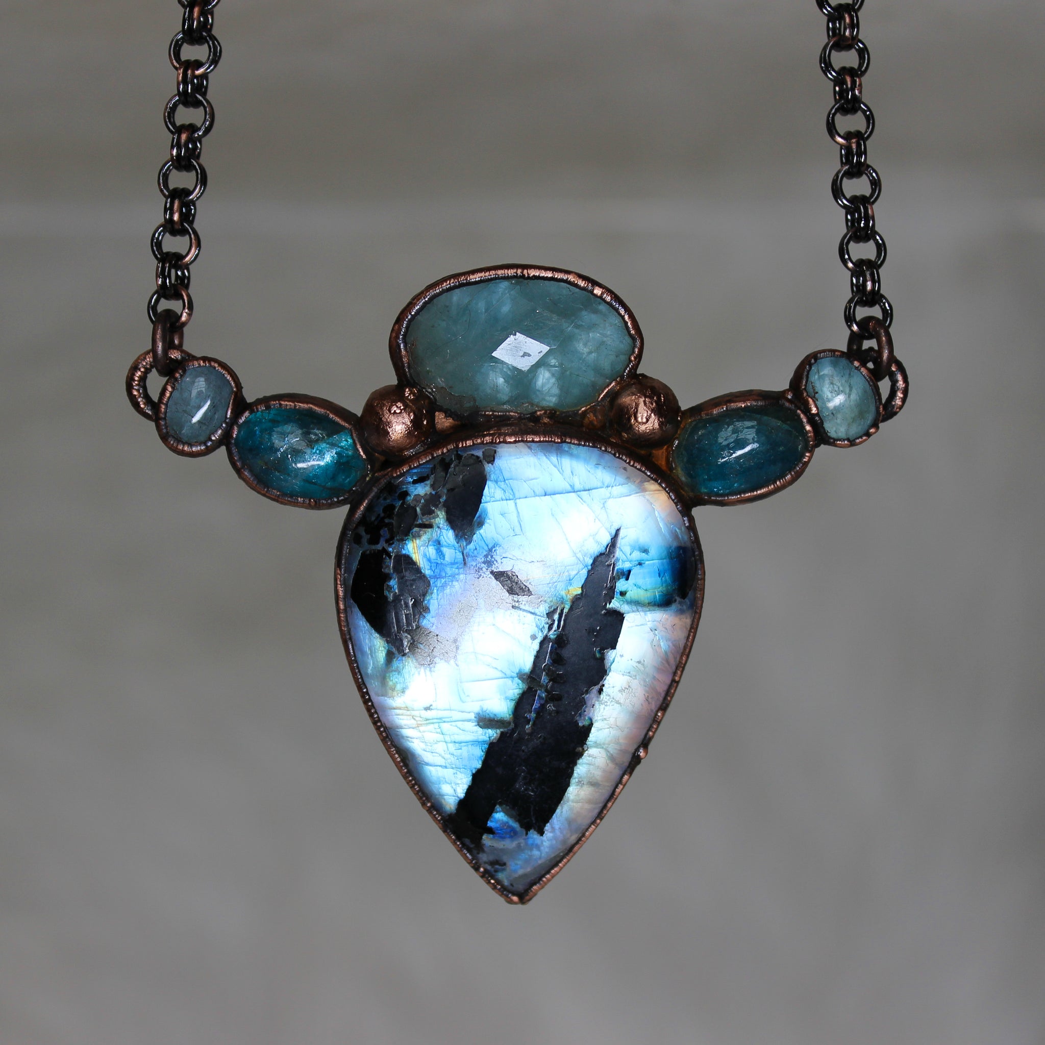 Moonstone, Apatite, and Aquamarine Necklace