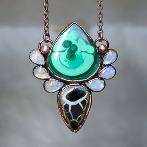 Malachite & Septarian Cluster Necklace