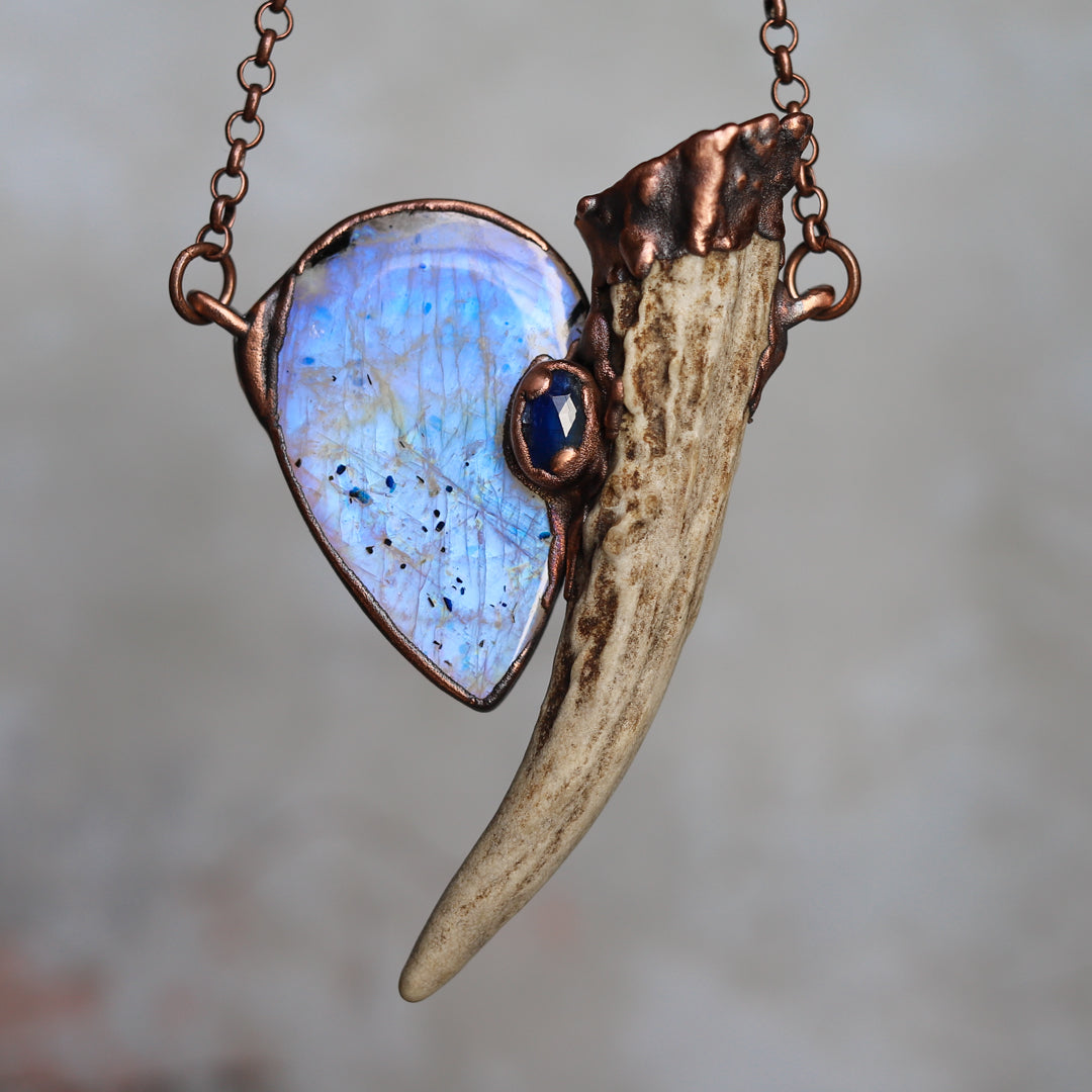 Rainbow Moonstone Antler Necklace