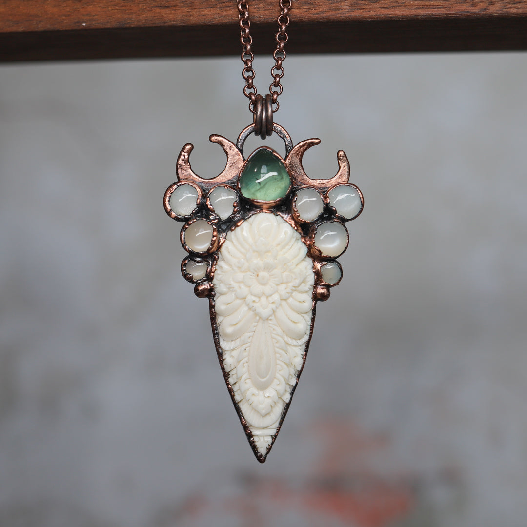 Carved Bone, Apatite & Moonstone Fae Necklace