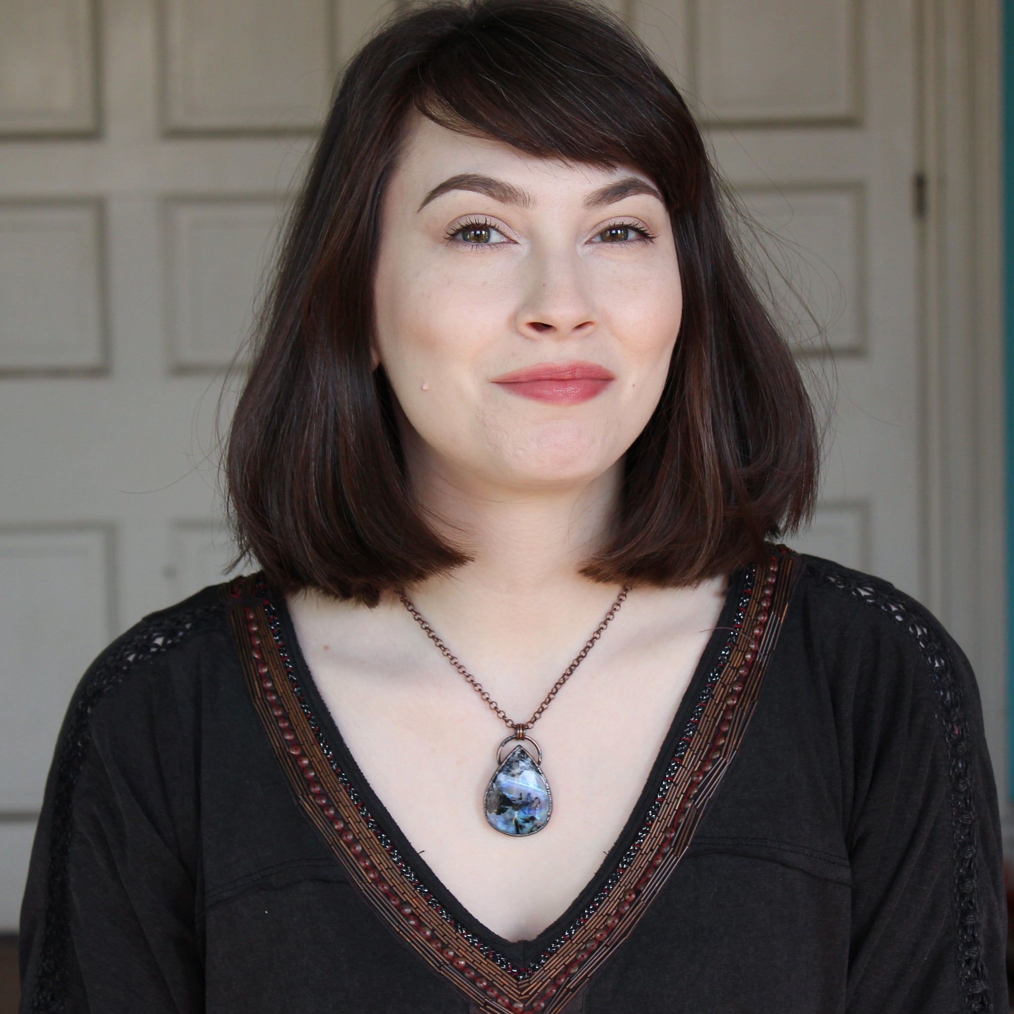 Rainbow Moonstone Black Tourmaline Necklace