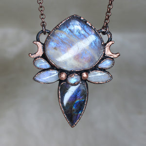 Sun/Moonstone & Purple Labradorite Necklace - b
