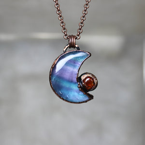 Fluorite Crescent Moon with Galaxy Opal - B