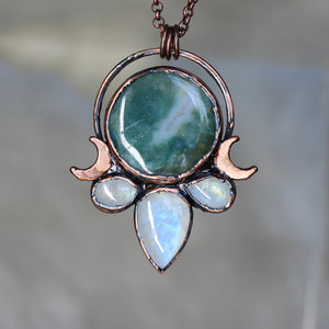 Moss Agate Moon Phase Necklace - c