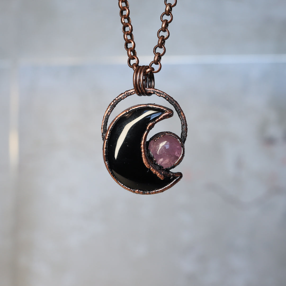 Onyx and Kunzite Crescent Moon