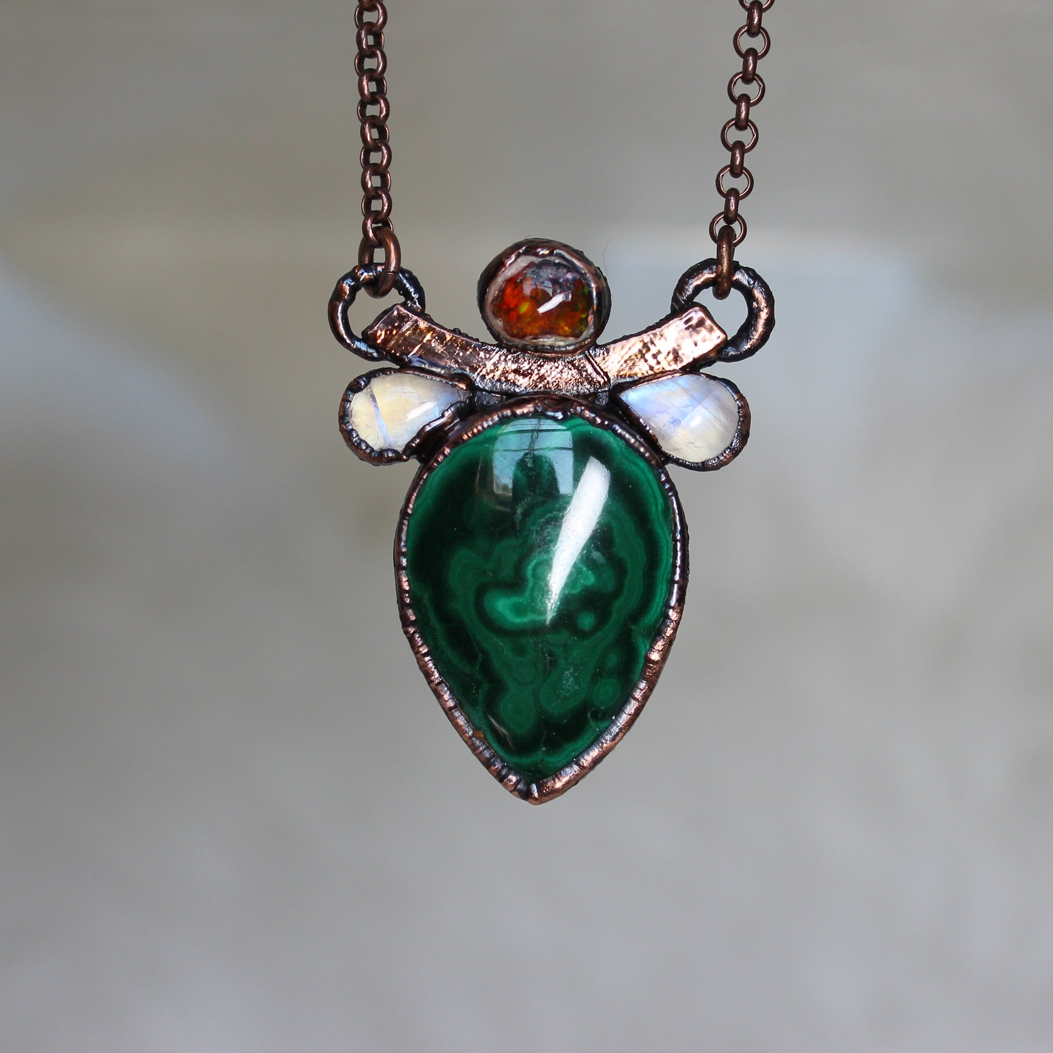 Malachite, Galaxy Opal, & Moonstone Necklace