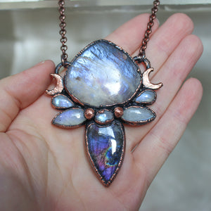Sun/Moonstone & Purple Labradorite Necklace - b