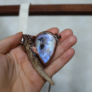 Rainbow Moonstone Antler Necklace