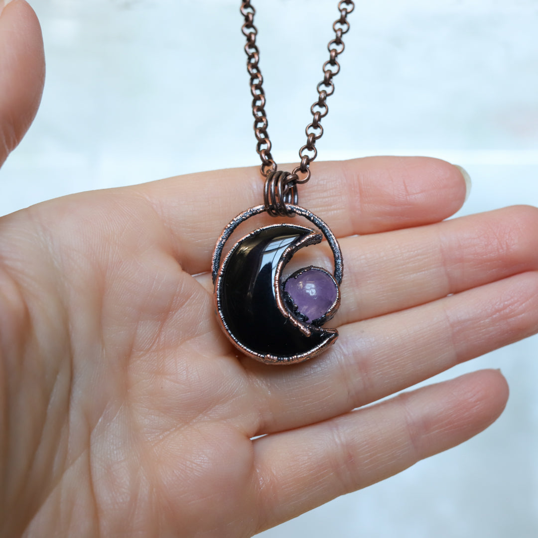 Onyx and Kunzite Crescent Moon