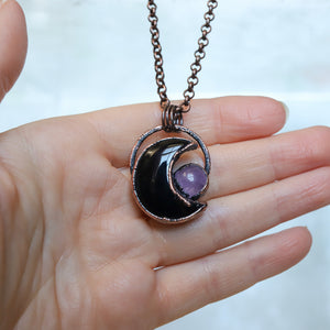 Onyx and Kunzite Crescent Moon