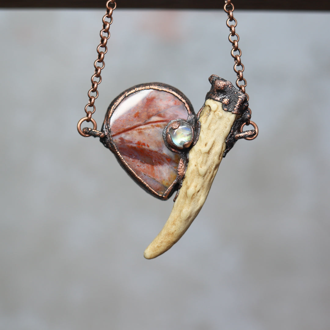 Antler, Chalcedony, and Moonstone Necklace