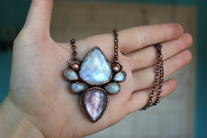 Gem Lepidolite & Moonstone Necklace