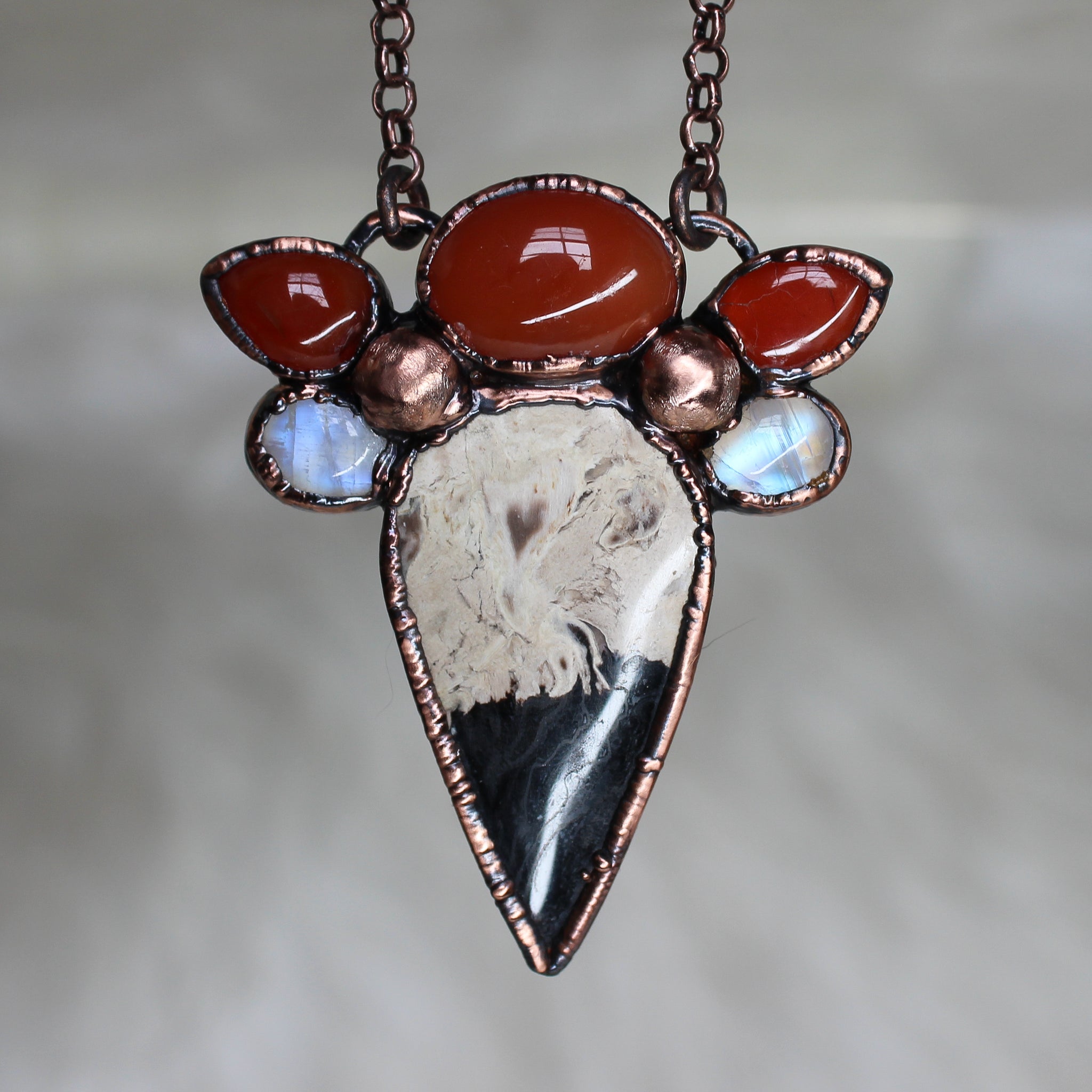 Palm Root, Carnelian & Moonstone Necklace