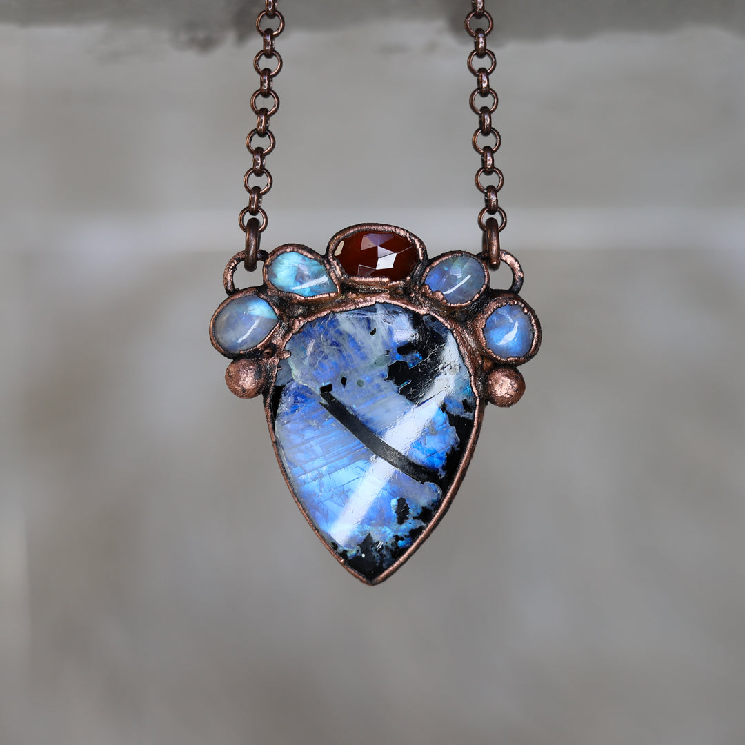 Rainbow Moonstone & Garnet Necklace