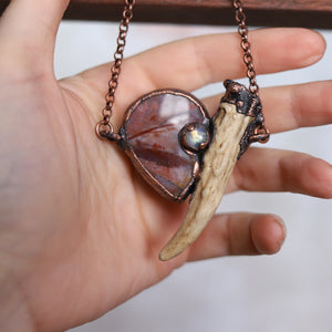 Antler, Chalcedony, and Moonstone Necklace