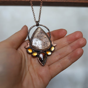 Golden Sapphire, Amber & Citrine Moon Phase Necklace