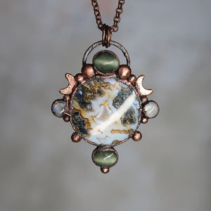 Moss Agate Cat's Eye Full Moon Necklace