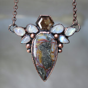 Marcasite Agate & Gold Sapphire Cluster Necklace