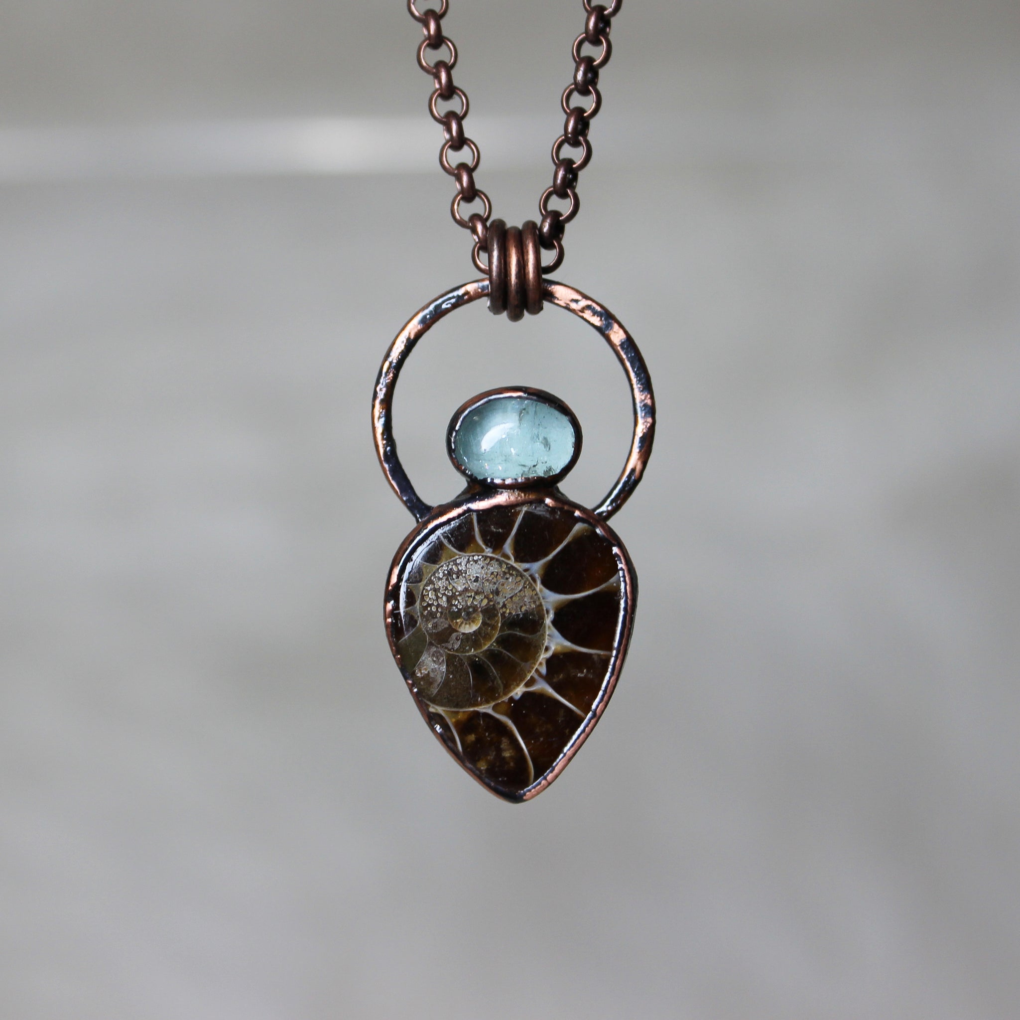 Ammonite & Aquamarine Necklace