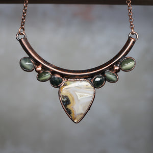 Moss Agate & Cat's Eye Bib Necklace