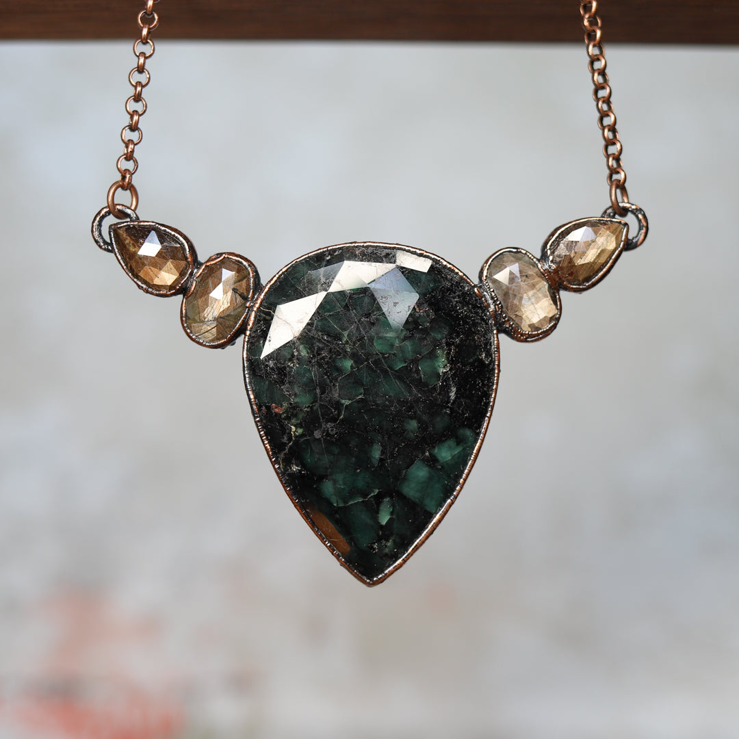 Emerald & Golden Sapphire Bib Necklace