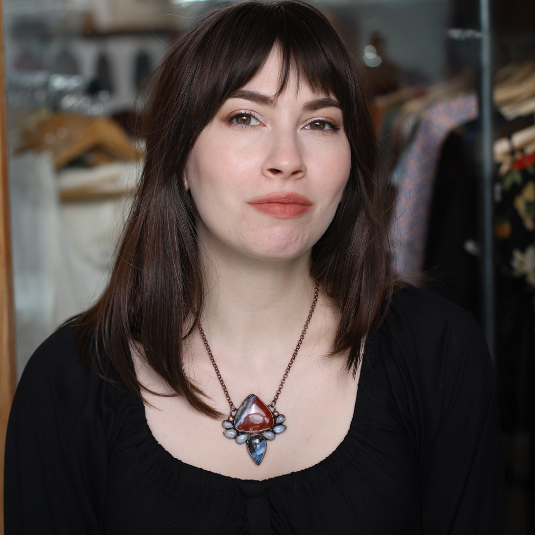 Red Jasper/Blue Agate & Opal Necklace (b)