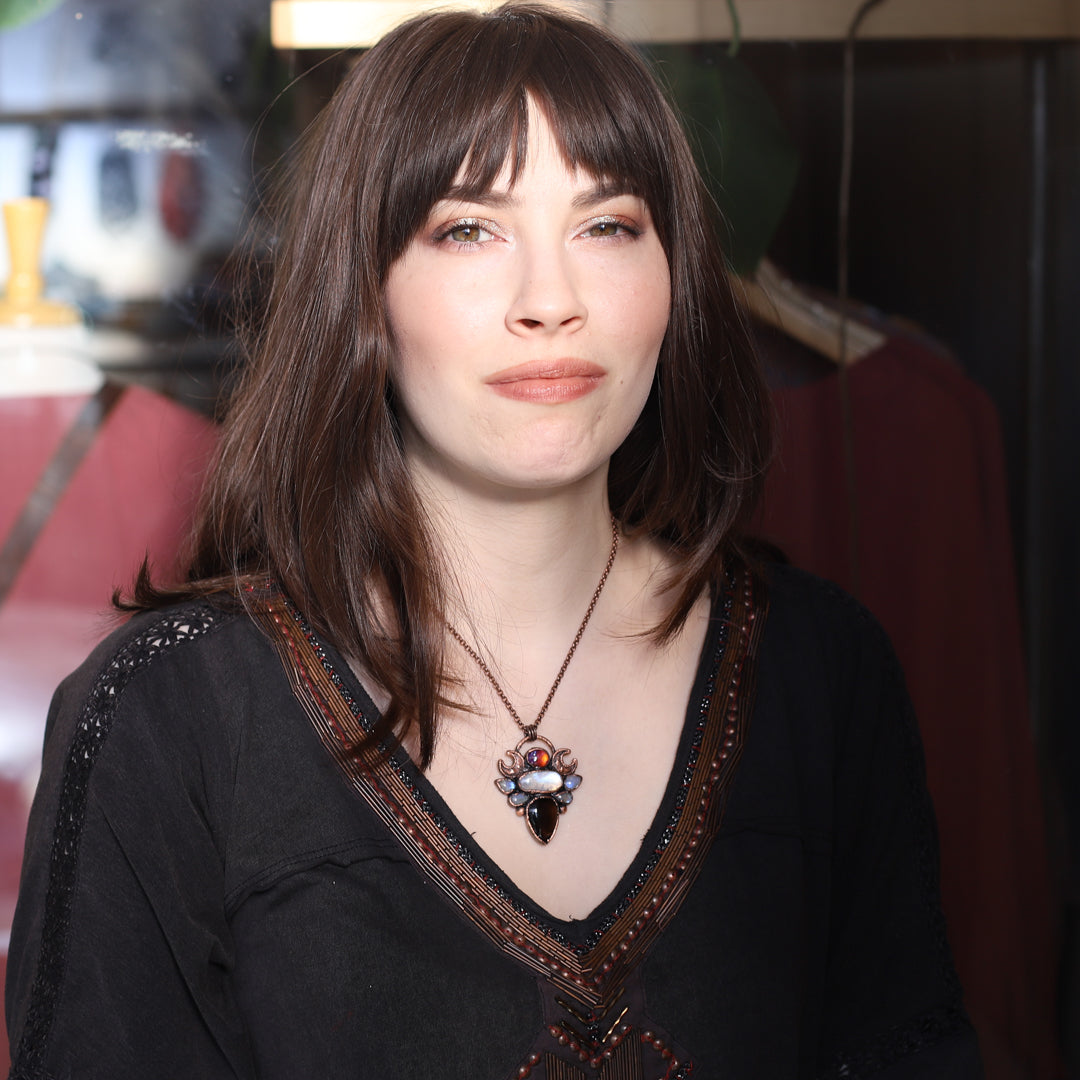 Smokey Quartz & Moonstone Celestial Cluster Necklace