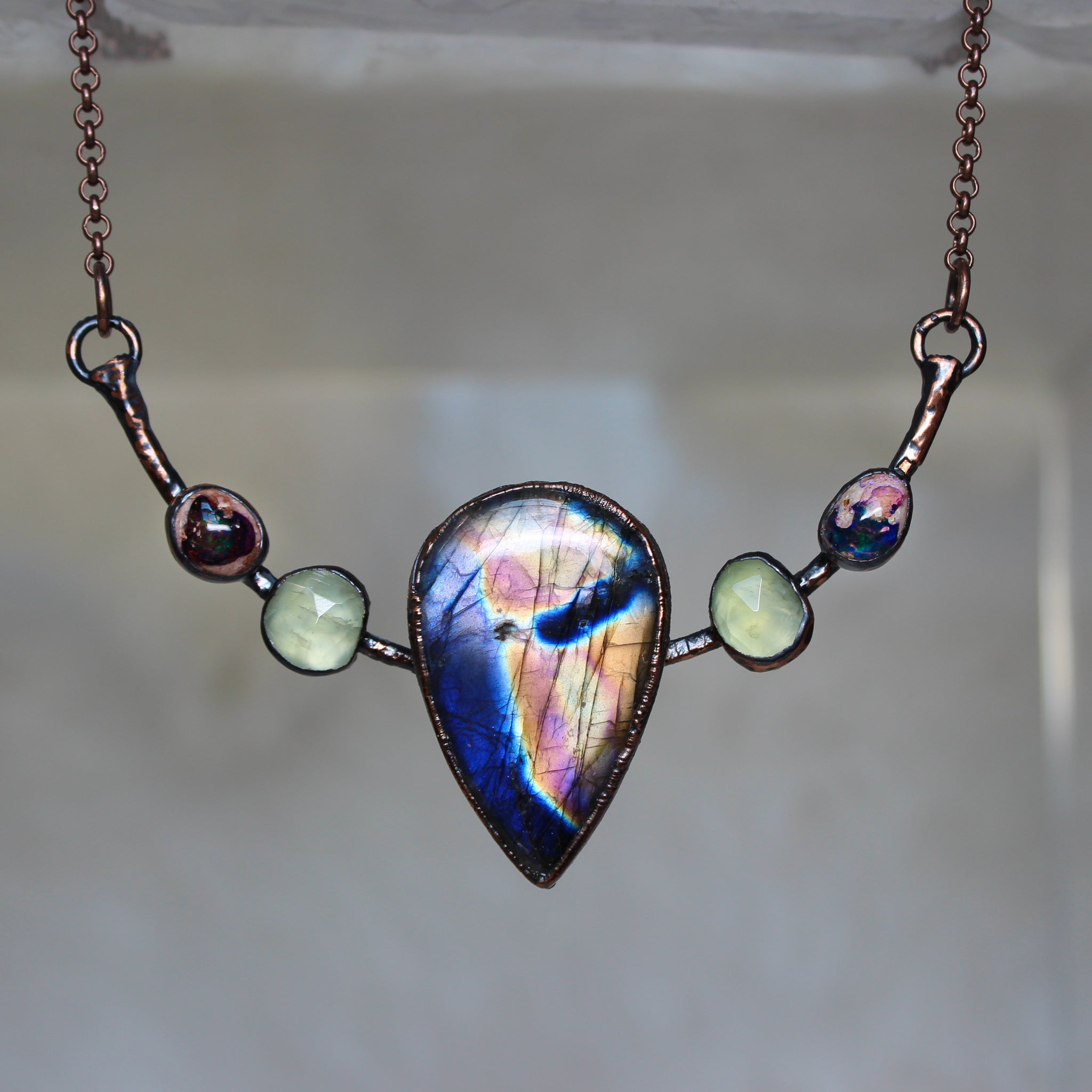 Labradorite, Prehnite & Galaxy Opal Bib Necklace
