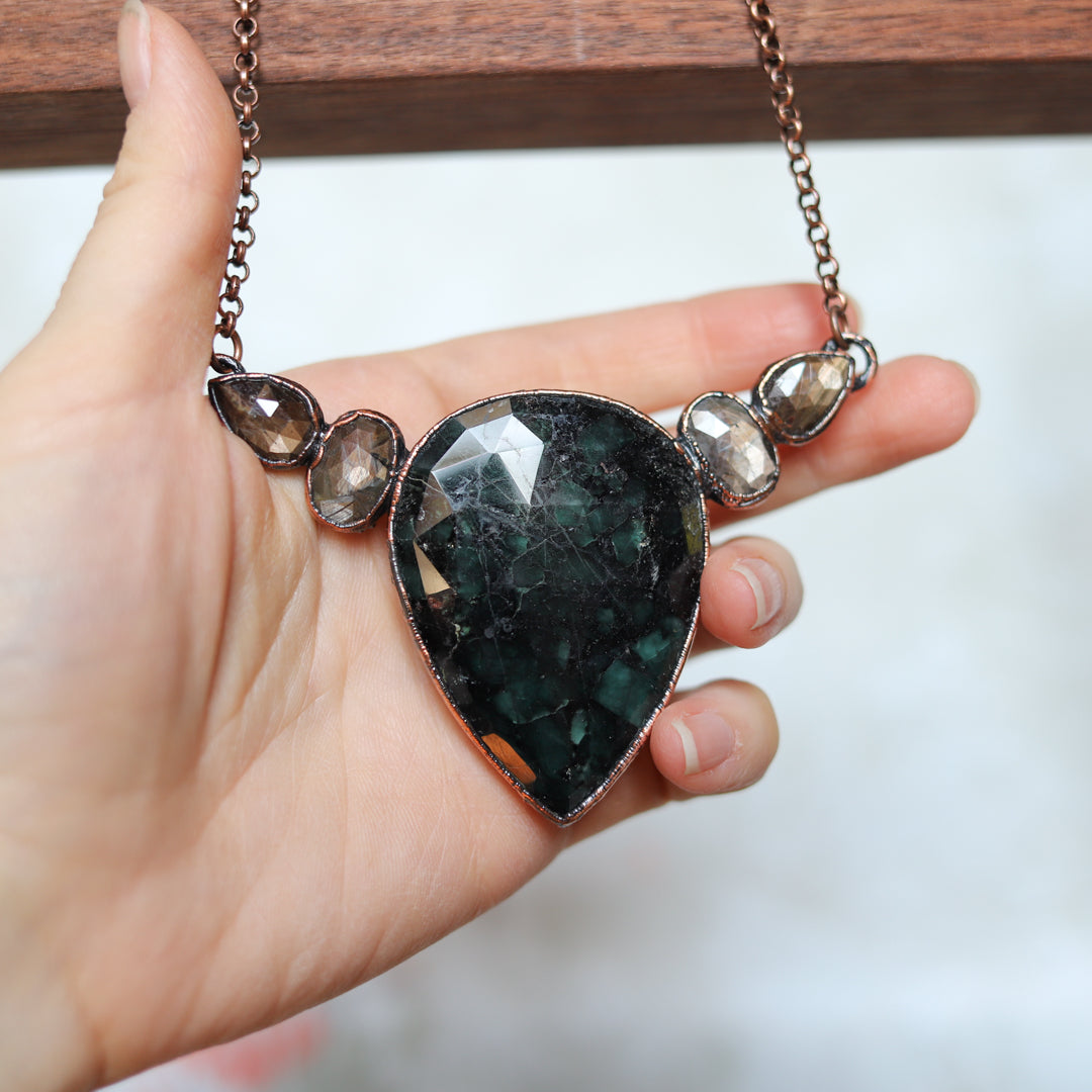 Emerald & Golden Sapphire Bib Necklace