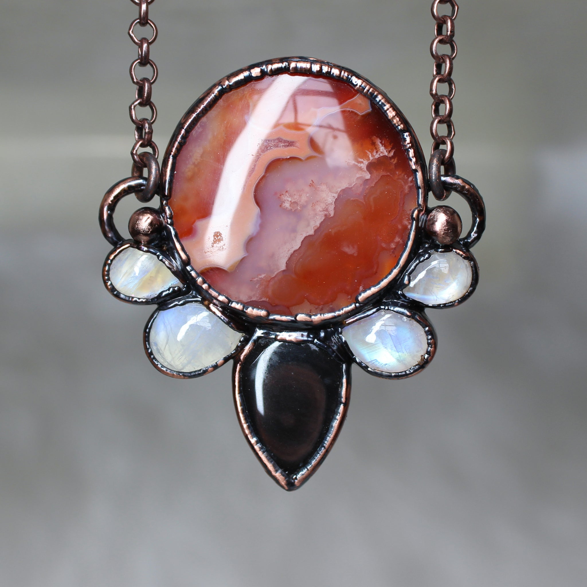 Carnelian + Gold Obsidian Moon Phase Necklace