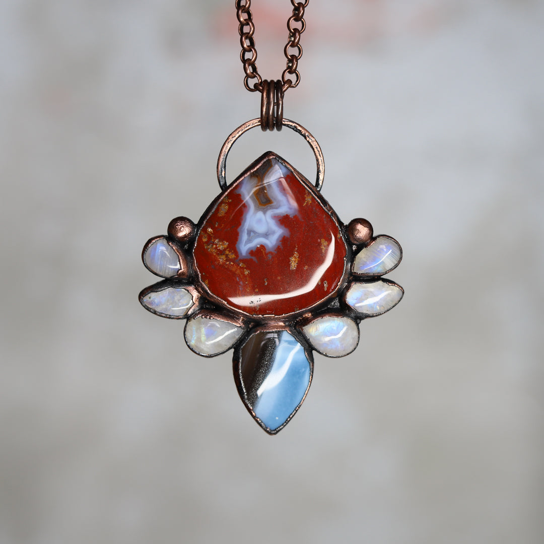 Red Jasper/Blue Agate & Opal Necklace (a)
