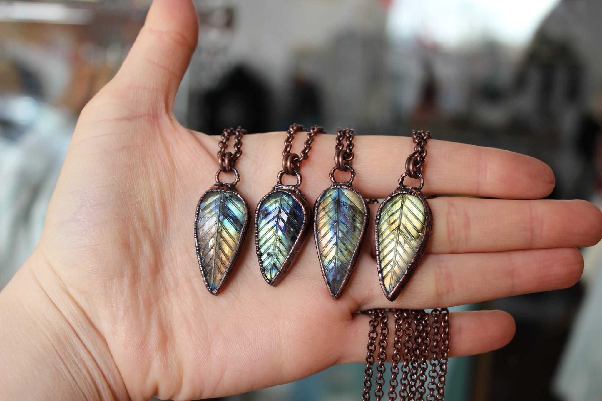 Leaf Carved Labradorite Necklace - you choose