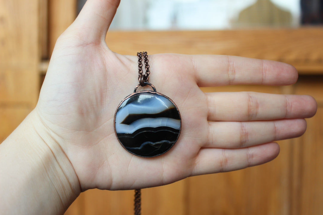 Banded Agate Full Moon Necklace